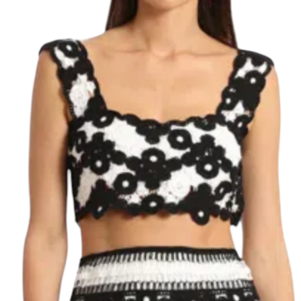 Avec Les Filles Crochet Tank In Black White...Size M/L